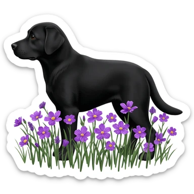 Black lab with purple flowers sticker