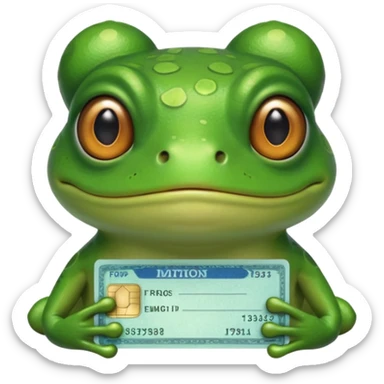 Frog with a fake id sticker