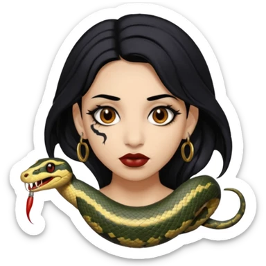gothic black hair brown eyed brown eyed girl with snake bites and septum piercing  sticker
