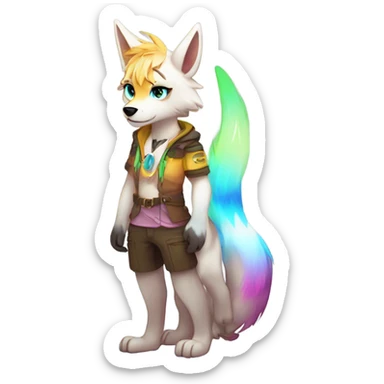 Anthro Colorful Shiny Fionbri-Falvie-sparkle-wolf-sona with neon markings full body sticker