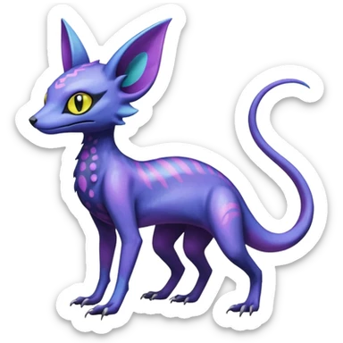 Rare epic aesthetic iridescent spooky gloomy colorful Salandit-Amaura-Espeon-Genet-species-Fakemon-hybrid-creature, with markings, full body sticker