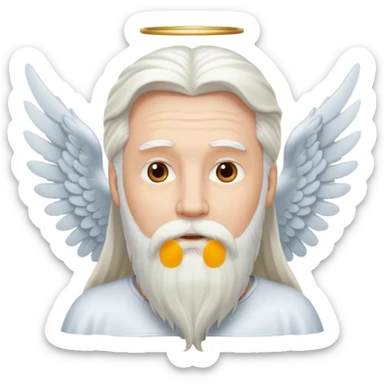 long whire hair, white bearded man angel sticker