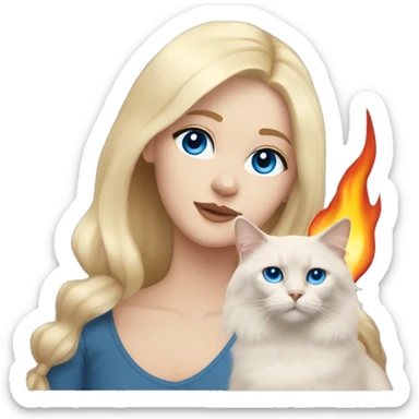 White blonde girl with blue eyes with flame point ragdoll cat  sticker
