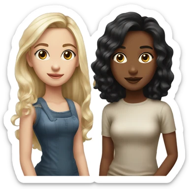 realistic portrait of black-haired girls, make the girl on the left blonde  sticker