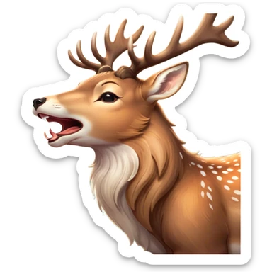Cinematic Cute Yawning Deer Portrait Emoji, Head tilted slightly with a dramatic, wide-open yawn, revealing a soft, dappled Fur and elegantly drooping ears, eyes barely open in drowsy contentment, Simplified yet irresistibly adorable features, highly detailed, glowing with a soft, cozy glow, high shine, relaxed yet expressive, stylized with a touch of natural whimsy, bright and endearing, soft glowing outline, capturing the essence of a sleepy yet affectionate deer, so drowsy it feels like it could stretch right out of the screen and curl up for a nap! sticker