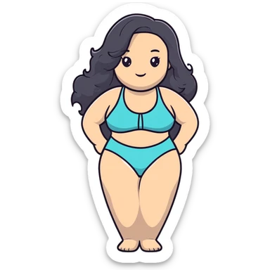 beautiful curvy woman with fair skin, long wavy black hair, and gray eyes in swimwear sticker