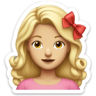 blonde girl with a pink top and a red bow in her hair sticker