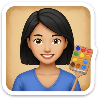 Hold. Women painting smilling  black hair sticker