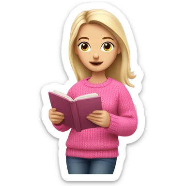 Pretty white girl with pink sweater reading cozy sticker