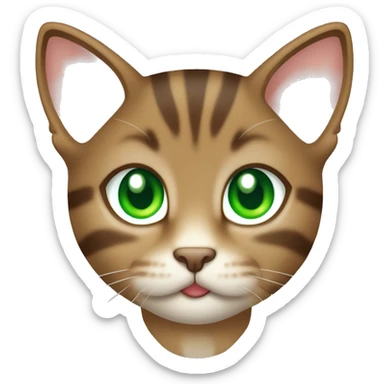 kawaii brown tabby kitten head with green eyes sticker