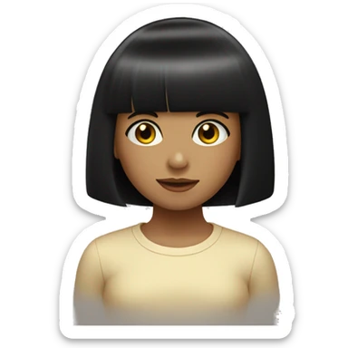 young girl, black bob haircut with bangs, fair skin sticker