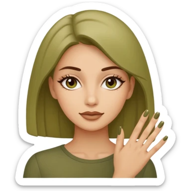 gel polish, y manicure en beige and olive green with a woman  sticker