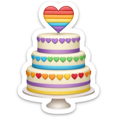 wedding cake with rainbow heart topper sticker