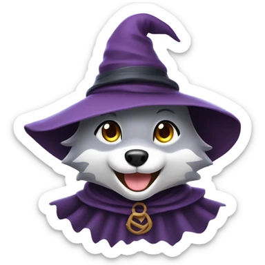 girly wolf dressed as a witch laughing sticker