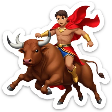 Matador with a red cape facing a charging bull sticker