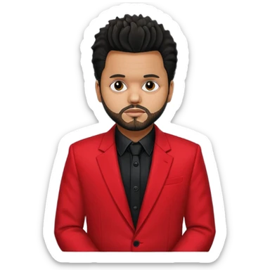 The Weeknd with black shirt, red suit jacket sticker