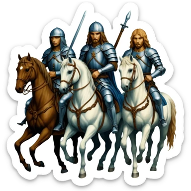 cinematic ultra HD, mysterios style, oil paint - The Four Horsemen of the Apocalypse, based on a graphic by Albrecht Dürer sticker