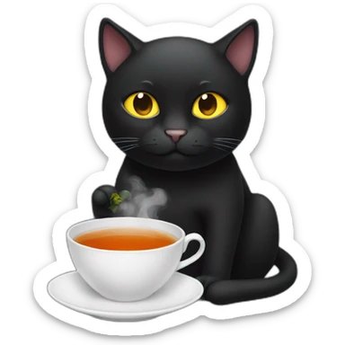 a sick black cat with tea in hand sticker