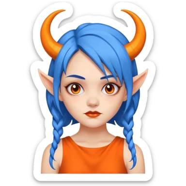 blue hair girl with evil horns and orange dress sticker