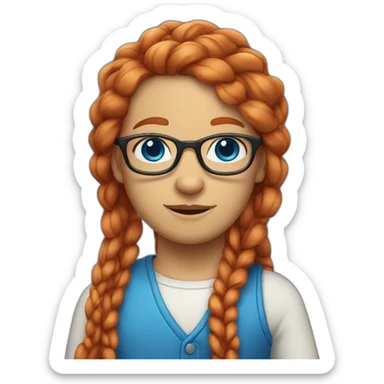 Red head with blue eyes long hair glasses and two braids sticker