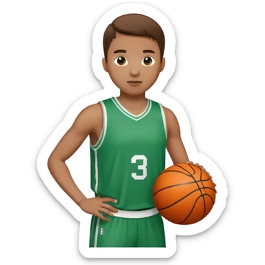 jugador de básquet con pelota y uniforme blanco y verde sticker