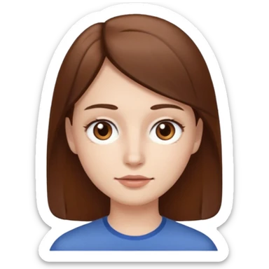 white skin, brown hair, eyes, eyebrows and a thin square face sticker
