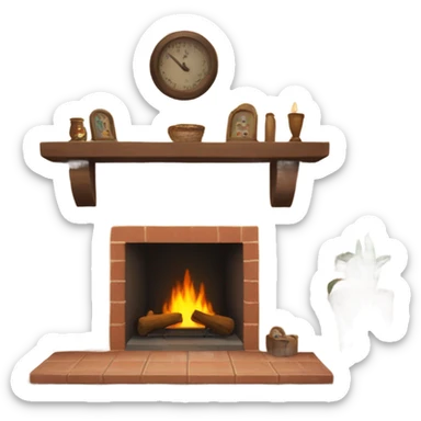 cozy brown fireplace sticker