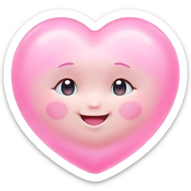 Cinematic floating soft heart, chubby round edges, pastel pink glow, tiny smiling face, surrounded by dreamy sparkles, gentle and loving. sticker