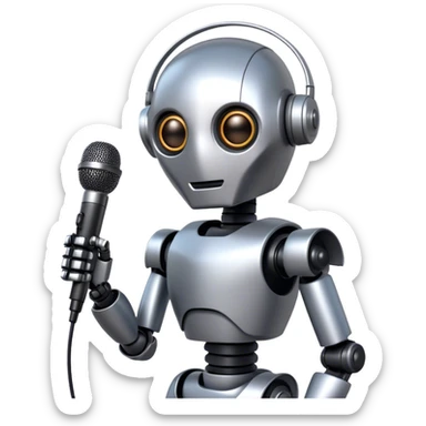the robot holds the microphone sticker