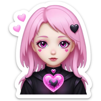 goth sakura black heart with glowing pink outline and magical sparkles sticker