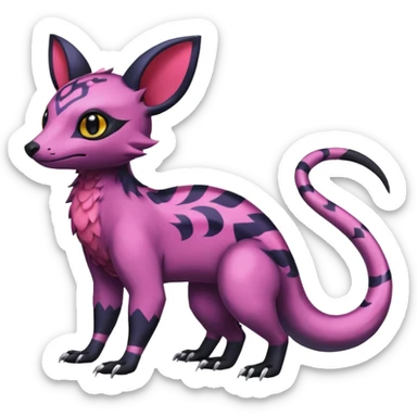 Rare epic aesthetic colorful Salandit-Noibat-Eevee-Civet-species-Fakemon-hybrid-creature, with markings, full body sticker