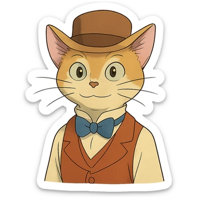 ghibli style cat in a hat sticker