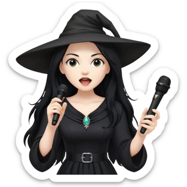 Witch singing with micro, half body sticker