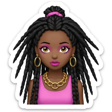 pretty bratz baddie, dark black skin, black dreads hair (black people hair) sticker