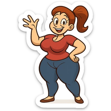A woman with exaggerated proportions, focusing on a cartoonish and playful style sticker