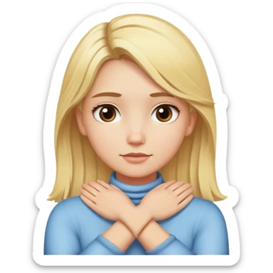 Girl with blonde hair with two hands crossed around her neck  sticker