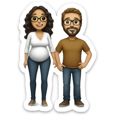 pregnancy announcement, latina woman with glasses, white male with glasses and beard  sticker