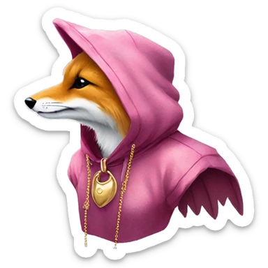 Pink magenta burgundy maroon cyan beige gray fox wearing a pink hoodie with gold jewellery gold piercings gold ear piercing gold nose piercing vintage watercolour tie dye black raven wings sticker