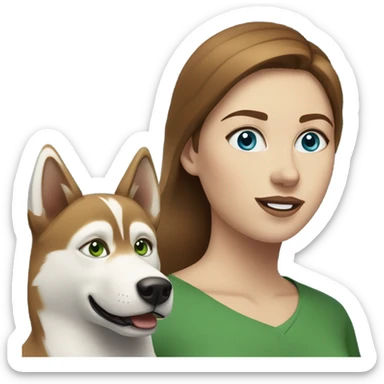 White Woman hair brown and bleus eyes and golden Husky With green eyes sticker