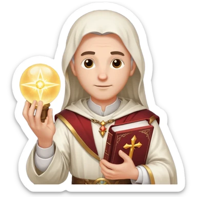 dnd cleric holding a holy book in one hand and having a ball of light in the other sticker