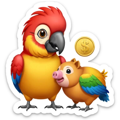 Macaw putting a coin into piggy bank with its beak sticker