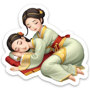 Beautiful girl in Hanfu lying on the ground sleeping sticker