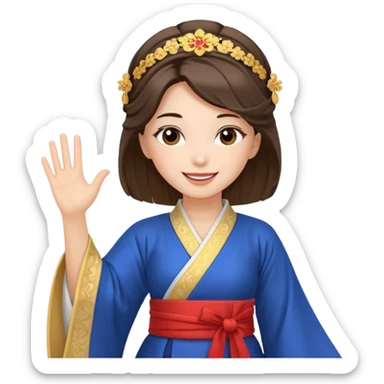 sexy european girl in hanfu clothes waving to greet sticker