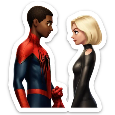 Spider-Man Miles Morales and Gwen Spider facing each other sticker