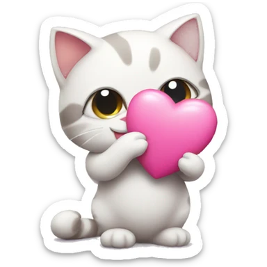 Shy cat holding pink heart sticker