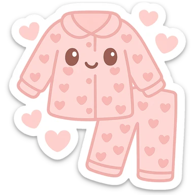 pink heart pajamas with hearts floating around it, cute and cozy sticker