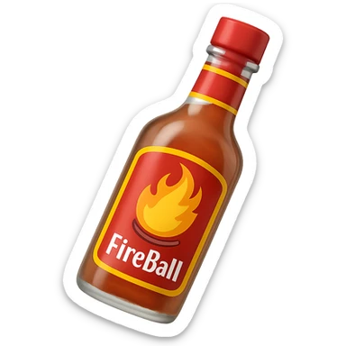 Make the fireball barbecue hot sauce bottle a clear glass bottle in the style of emoji (apple style emojis). Remove the background. sticker