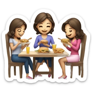 Mujer con amigas comiendo sticker