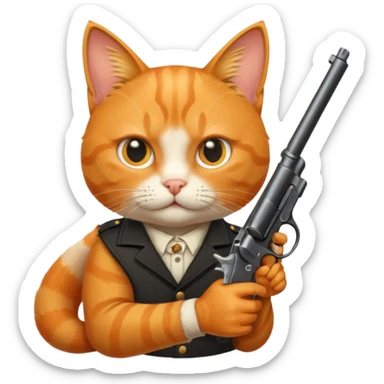 Revolver with cat holding it sticker