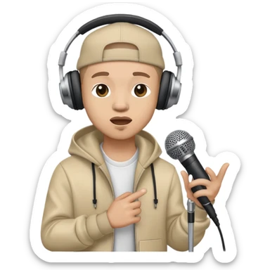 rapper singing with a microphone on a stand and wearing headphones sticker